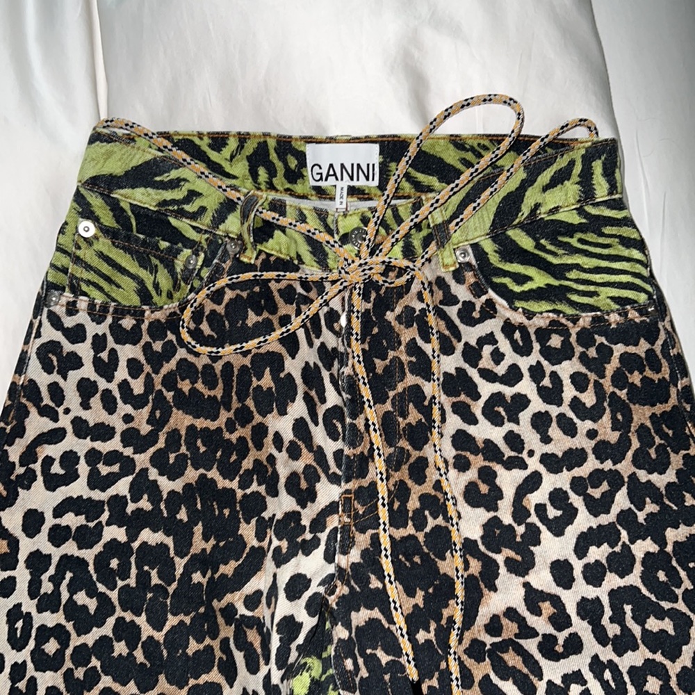 GANNI Print Denim Jeans - Leopard/Lime